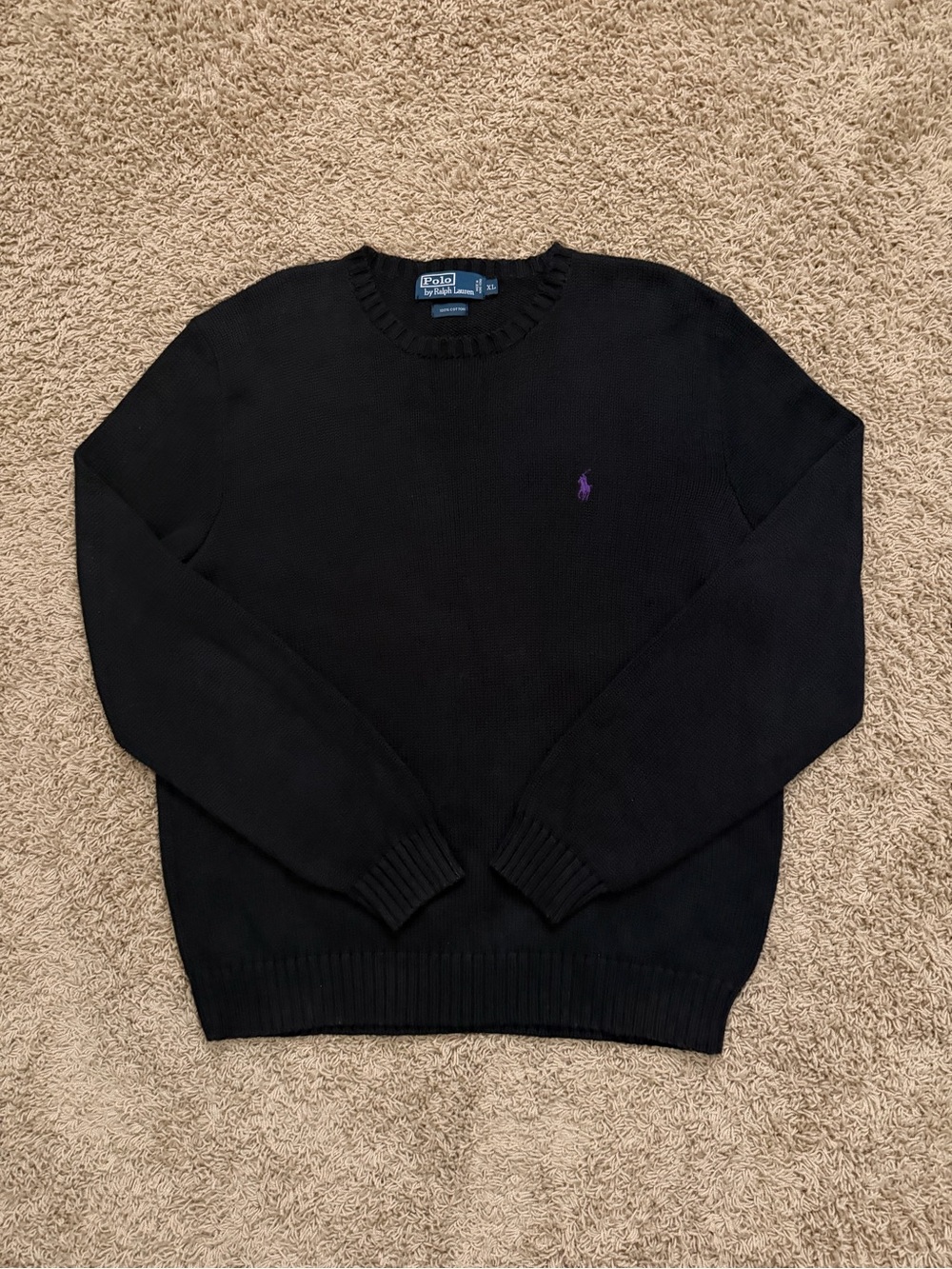 Polo Ralph Lauren Sweater Mens XL Black Crew Neck Cotton Tight-Knit Pullover